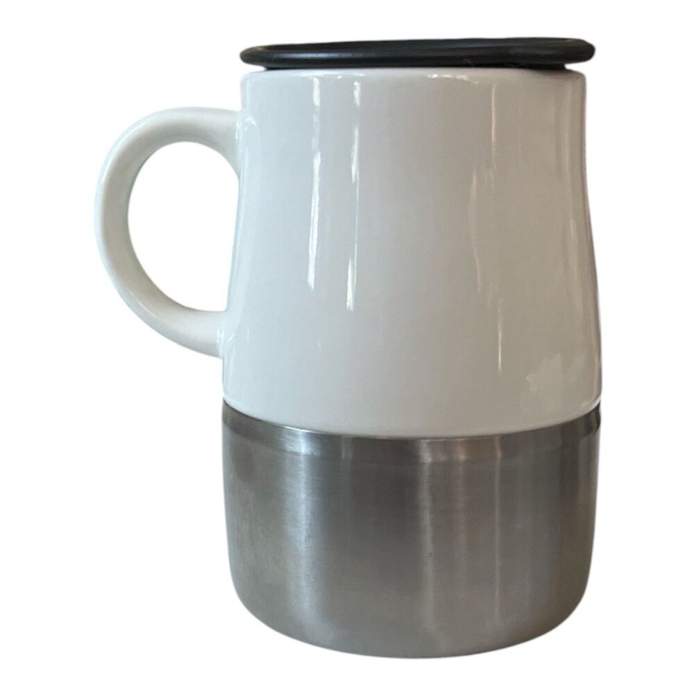 Starbucks 2004 White Urban Desk Ceramic Stainless Steel Coffee Mug Lid 14 oz - Picture 2 of 4